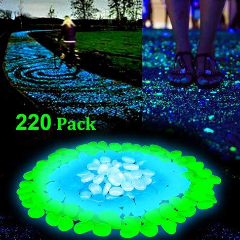 Homder 220pcs Glow in the Dark Garden Pebbles for Walkways & Decor and Plants Luminous Stones in ...