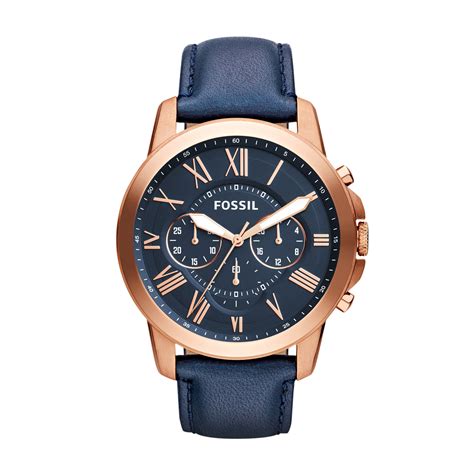 Fossil Mens Grant Chronograph Blue Leather Watch Style Fs4835