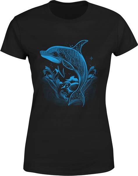 DELFIN KOSZULKA Z DELFINEM DAMSKA NADRUKIEM CZARNA BLUZKA TSHIRT DAMSKI