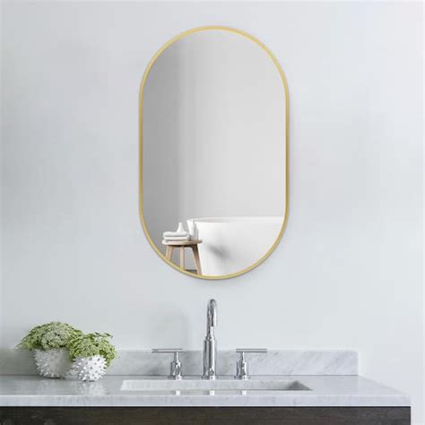 Hbezon Athena 20 In W X 33 In H Small Oval Aluminum Framed Wall Bathroom Vanity Mirror In