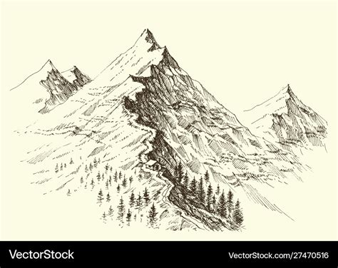 Mountain ridge hand drawing alpine panorama Vector Image