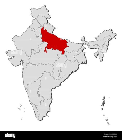 Political Map Of India With The Several States Where Uttar Pradesh Is