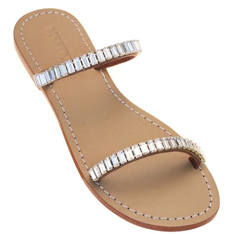 Jeweled And Embellished Flat Leather Womens Sandals Mystique Sandals