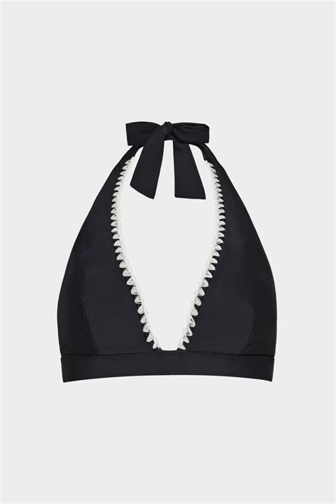 Milly Crochet Stitch Halter Bikini Top Black White Women Bikinis Amandine Staudner