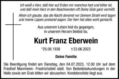 Traueranzeigen Von Kurt Franz Eberwein Trauerportal Ihrer Tageszeitung