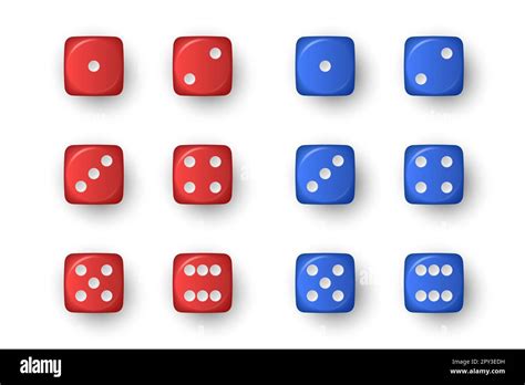 Vector 3d Realistic Red And Blue Game Dice Icon Set Closeup Isolated On