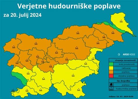 Arso izdal oranžno opozorilo situacija je potencialno nevarna