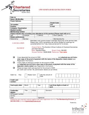 Fillable Online Fillable Online CPD SEMINAR REGISTRATION FORM Fax