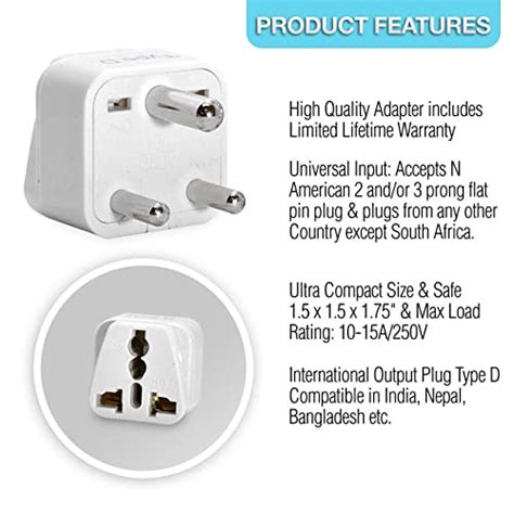 Ceptics India Travel Plug Adapter Type D For Pakistan Nepal