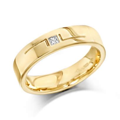 Ct Yellow Gold Gents Mm Wedding Ring With L Shape Pattern And Set