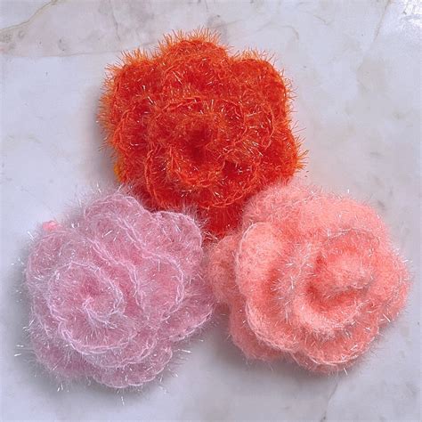 Pinibeni Rose Flower Crocheted Eco Friendly Dish Scrubber Scrubbie Gift