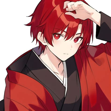 Boy Anime Character With Red Hair Red Eyes And Wear Kimono Isolated On