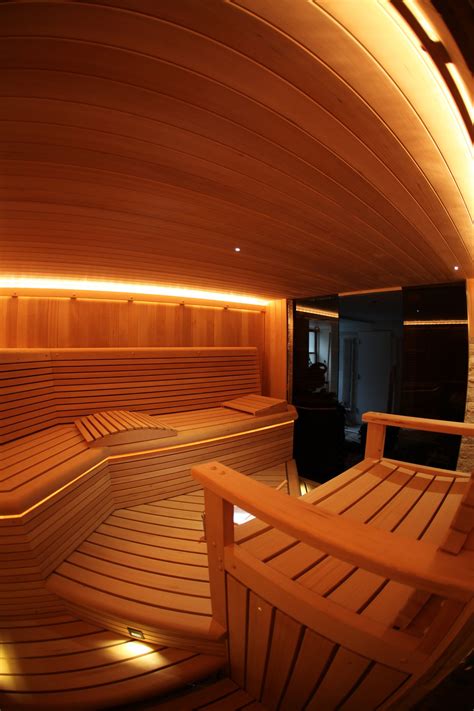 Custom sauna on Staten Island, with custom lighting, sink, and benches ...