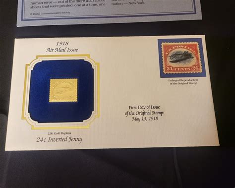 Inverted Jenny Air Mail Issue K Gold Replica First Day Of Issue