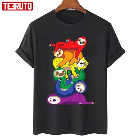 Gay Pride Sloth Lgbt Kawaii Sloth Pile Cute Rainbow Flag Unisex T Shirt