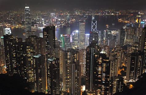 View To Hong Kong From Victoria Peak By Night Editorial Photo Image