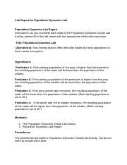 Lab Report For Population Dynamics Lab Docx Lab Report For