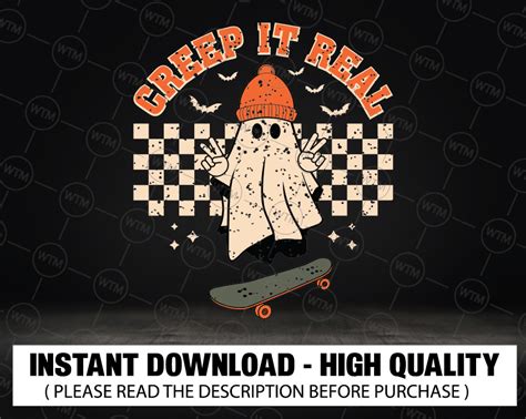 Creep It Real Skateboarding Ghost Svg Retro Halloween Ghost