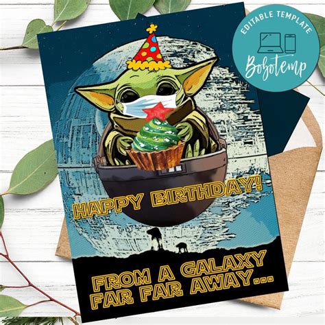 Baby Yoda Happy Birthday Card Createpartylabels