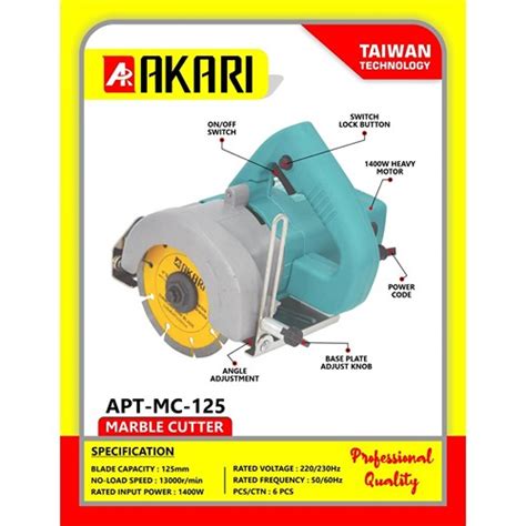 Akari 4 Inch Marble Cutter 1400W 125mm Aptmc125 UNBOXTOOLS