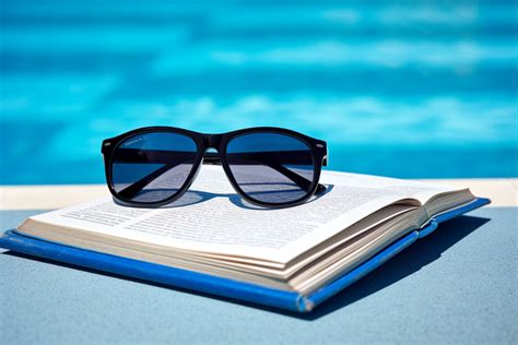 Sunglasses Resting On Book On The Beach In The Water Background Season High Resolution