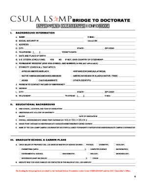 Fillable Online Csudh APPLICATION FORM BD5 California State