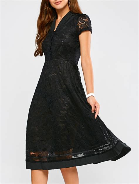 [41 Off] 2021 Swing Lace A Line V Neck Midi Dress In Black Dresslily