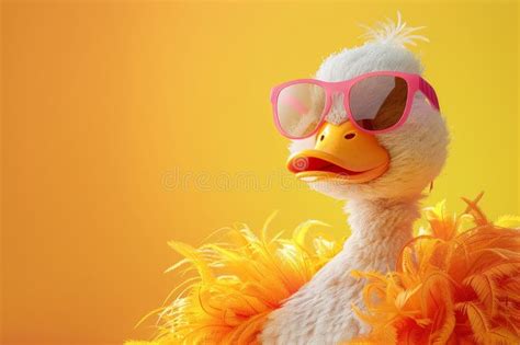 A Cartoon Duck Wearing Sunglasses And A Yellow Feathery Hat With Generative Ai Stock Image