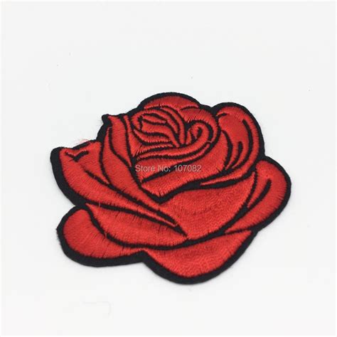 100pcs 7x8cm Diy Embroidered Red Rose Flower Patches Iron On Applique