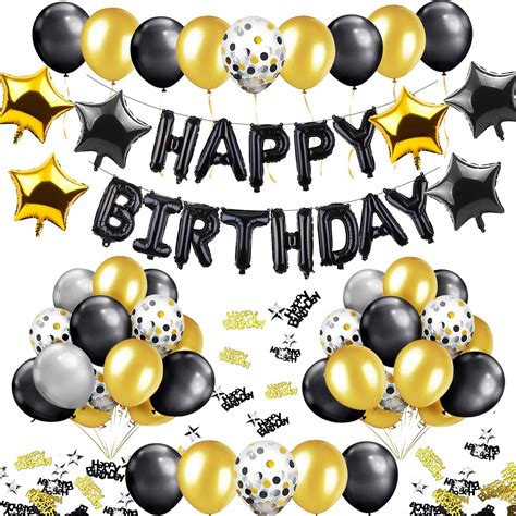 Izoel Deco Anniversaire Ballon Noir Or Pcs Banderole Joyeux