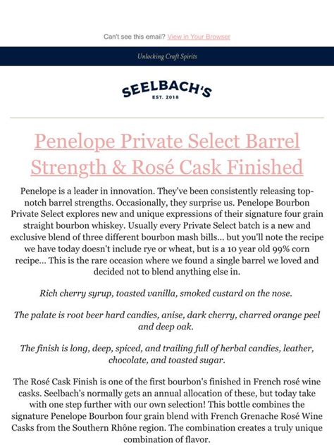 Seelbachs Penelope Private Select Barrel Strength Ros Cask Finished