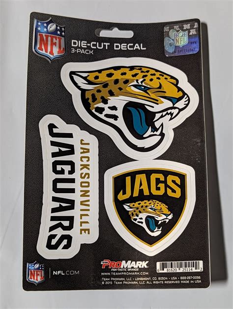 Jacksonville Jaguars 3 Pack Die Cut Decals Stickers Sheet Measures 5 X