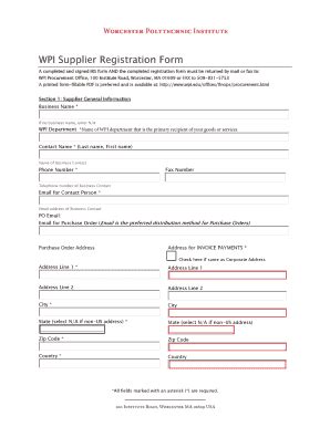 Fillable Online Wpi Supplier Registration Form Fax Email Print Pdffiller