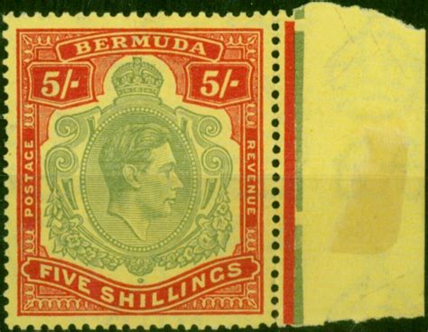 Bermuda 1943 5s Pale Bluish Green Carmine Red Pale Yellow SG118d V F