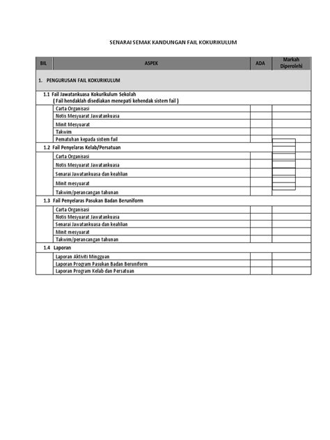 Pdf Senarai Semak Fail Kokurikulum Dokumentips