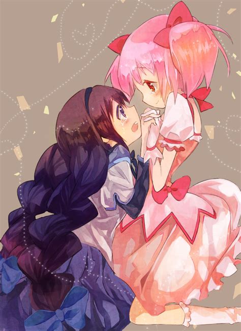 Safebooru Akemi Homura Bow Braid Bubble Skirt Gloves Hair Ribbon Hairband Kaname Madoka