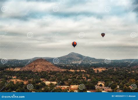 Hot Air Balloon Ride Over Teotihuacan Stock Image Image Of Destinations Landscape