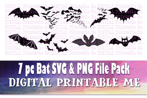 Bat Silhouette Clip Art Pack SVG PNG 7 Images Pack Instant - Etsy