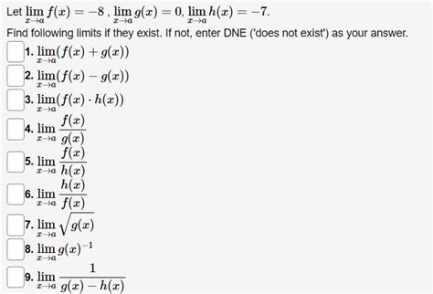 Solved Let Limx→afx 8limx→agx0limx→ahx 7find