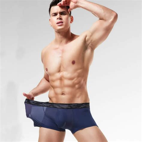 Men S Breathable Ice Silk Boxer Translucent Shorts Men S U Convex