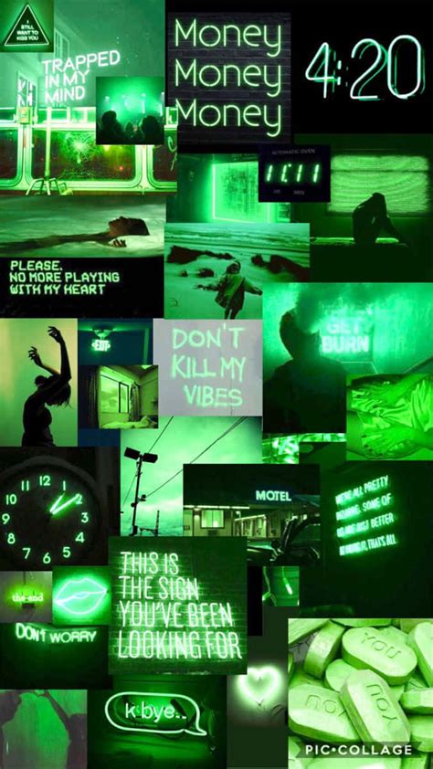 Download Green Collage Neon Lights 420 Money Wallpaper