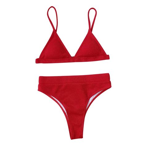 Wreesh Womens Two Piece Swimsuit Bikini Sets High Cut Bikini With Chest Pad Without Underwire