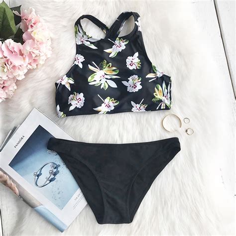 Cupshe Floral Printing Push Up Bikini Set Women 2017 Summer Swimsuit