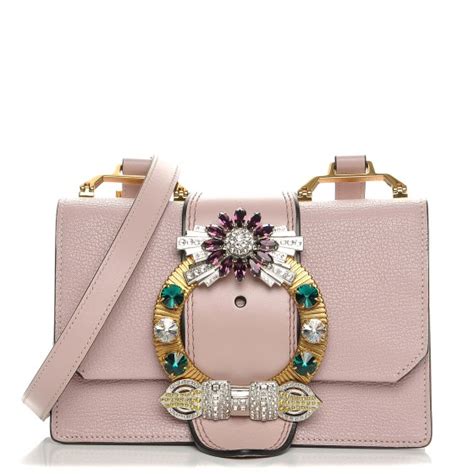 Miu Miu Goatskin Madras Soft Calf Crystal Embellished Shoulder Bag Mughetto 207896 Fashionphile