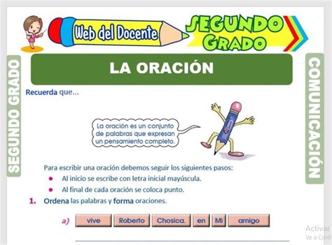 La Oración y sus Partes para Segundo Grado de Primaria GRATIS