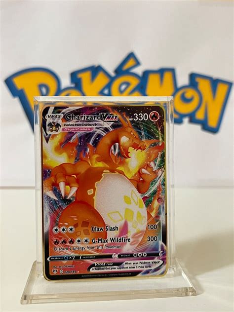 Pok Mon Charizard Vmax Darkness Ablaze Metal Gold Card Rare Etsy