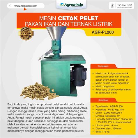 Mesin Cetak Pelet Pakan Ikan Dan Ternak Listrik AGR PL200 Maksindo