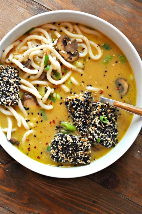 Vegan Creamy Miso Noodle Soup With Sesame Tofu Rabbit And Wolves