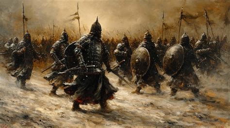 Premium Photo Painting Of A Group Of Men In Armor Walking Through A