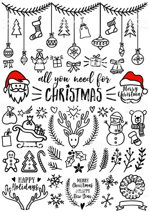 Hand Drawn Christmas Doodles For Cards Banners Set Of Vector Design